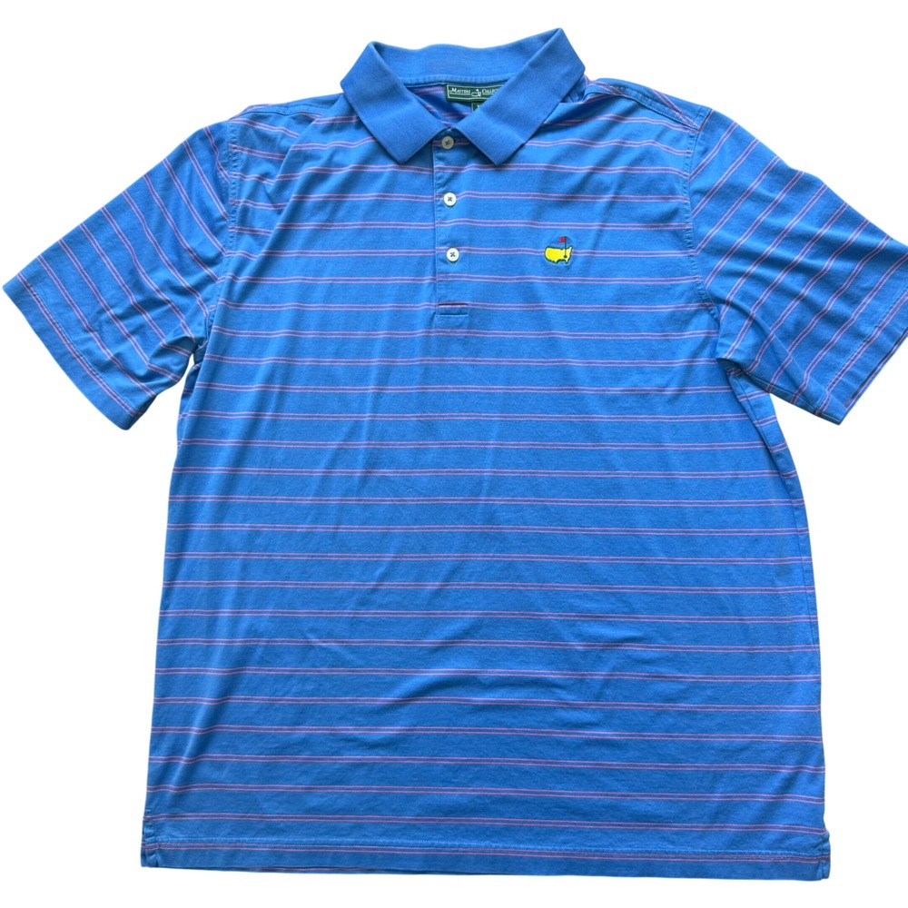 Masters‎ Collection Polo Shirt Mens XL Blue Pink Striped Pima Cotton Golf Top